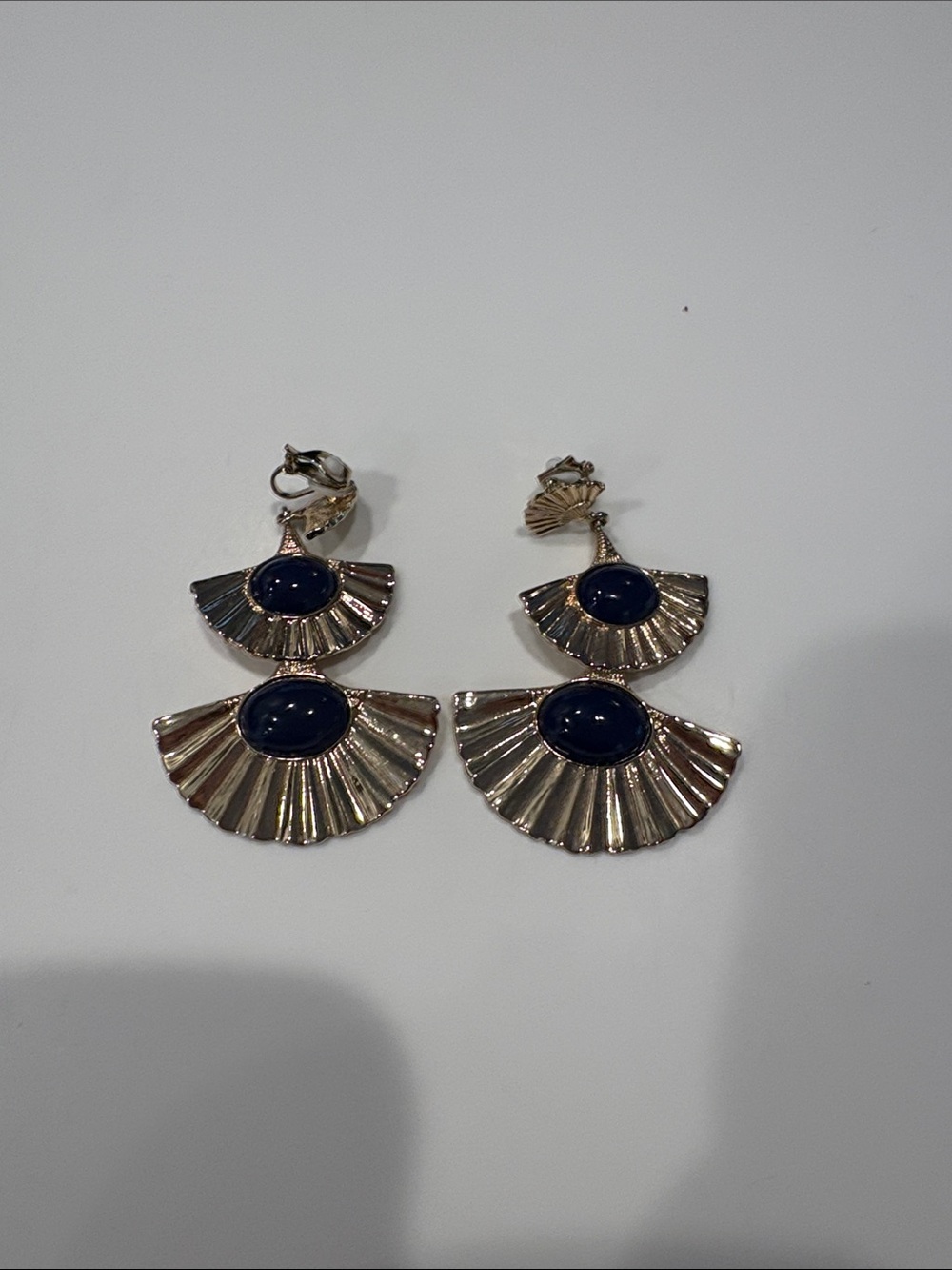 Lily Pulitzer Gold-Tone Fan Drop Earrings with Navy Stone Accents